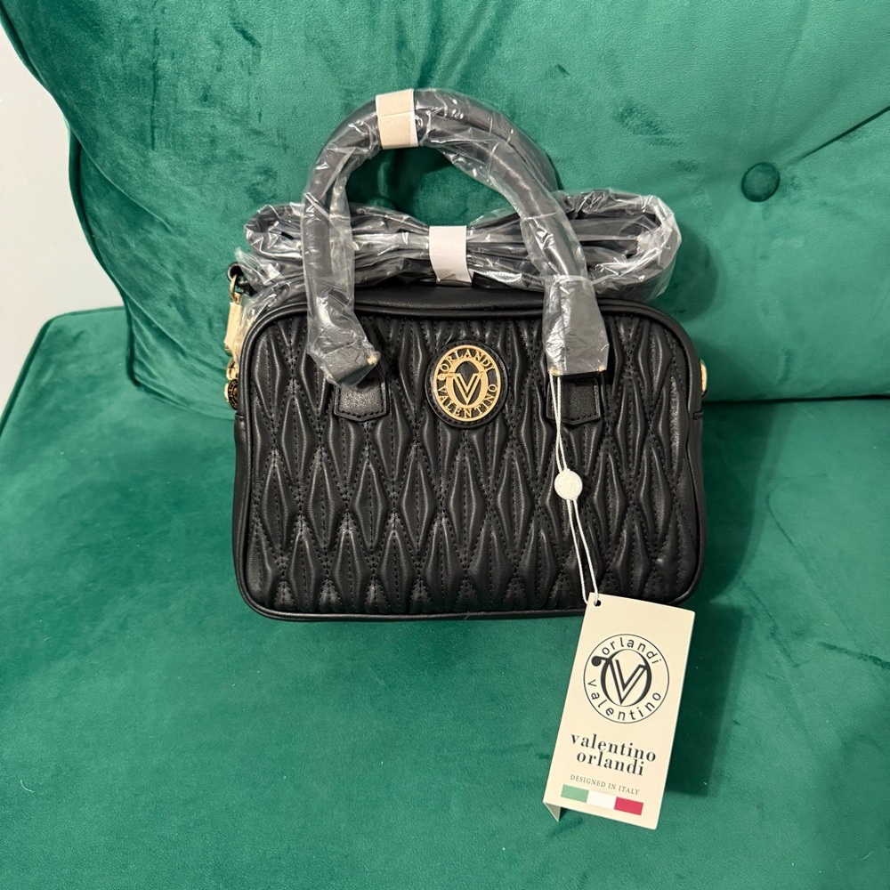 Valentino Orlandi black quilted crossbody satchel bag